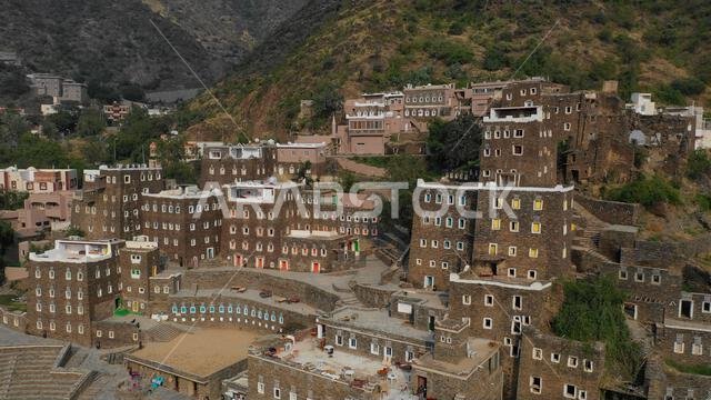 Rijal Almaa heritage village aerial view, Asir province, Rijal Alma, Saudi Arabia