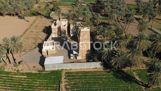 Aerial view of an old village with traditional mud houses, Najran Province, Najran, Saudi Arabia Aerial view of an old village with traditional mud houses, Najran Province, Najran, Saudi Arabia