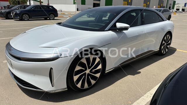 Riyadh , Saudi Arabia - June 4 2024: A Lucid Motors Air luxury electric car Riyadh , Saudi Arabia - June 4 2024: A Lucid Motors Air luxury electric car