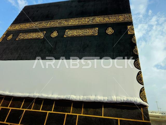Mecca, Saudi Arabia, June 12 2024: Al Kaaba in Ihram clothing, The Kaaba a stone building at the center of Islam's most important mosque and holiest s