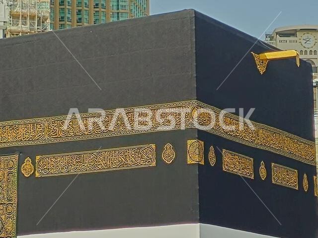 Mecca, Saudi Arabia, June 12 2024: Al Kaaba in Ihram clothing, The Kaaba a stone building at the center of Islam's most important mosque and holiest s