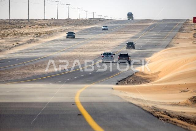 Sand storm in desert road Saudi Arabia Sand storm in desert road Saudi Arabia