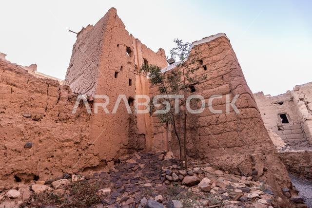 Ruins of traditional adobe houses in Dhahran al Janub, Saudi Arabia