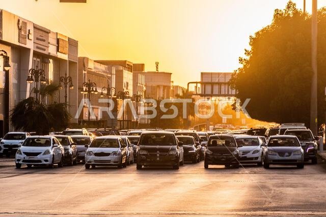 Road traffic in Riyadh during sunset, Saudi Arabia