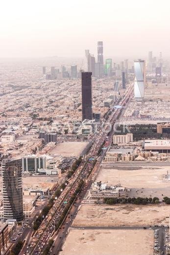 Aerial view of Riyadh with King Fahd road, capital of Saudi Arabia