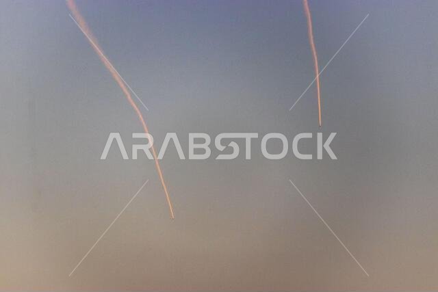 Trails of two missiles from Yemen seen from Saudi Arabia