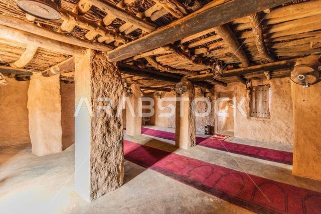 FARASAN, SAUDI ARABIA - NOVEMBER 22, 2021: Mosque in Al Qassar heritage village on Farasan island, Saudi Arabia