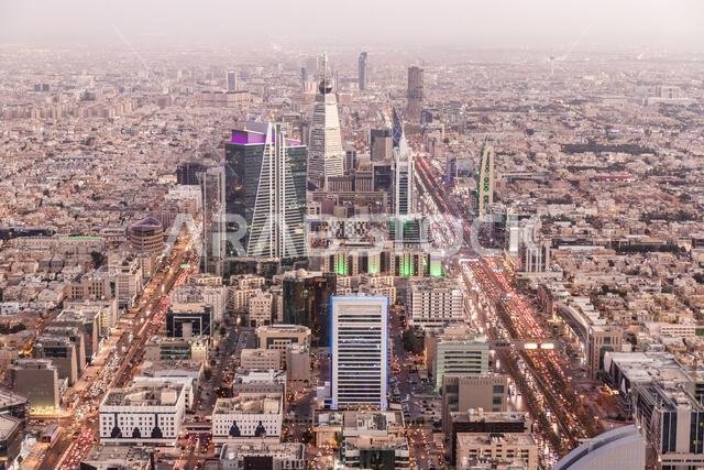 Evening aerial view of Riyadh, capital of Saudi Arabia