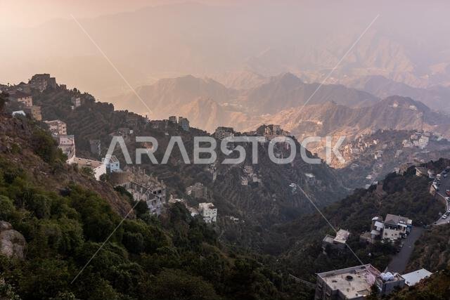 Evening view of Fayfa town landscape, Saudi Arabia