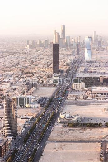 Aerial view of Riyadh with King Fahd road, capital of Saudi Arabia