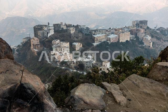 Evening aerial view of Fayfa town, Saudi Arabia