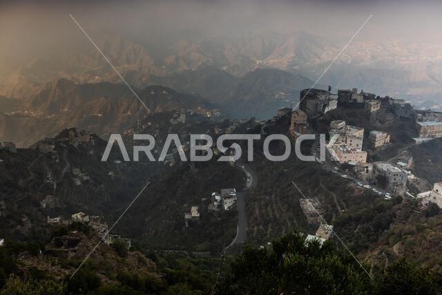 Evening aerial view of Fayfa town, Saudi Arabia