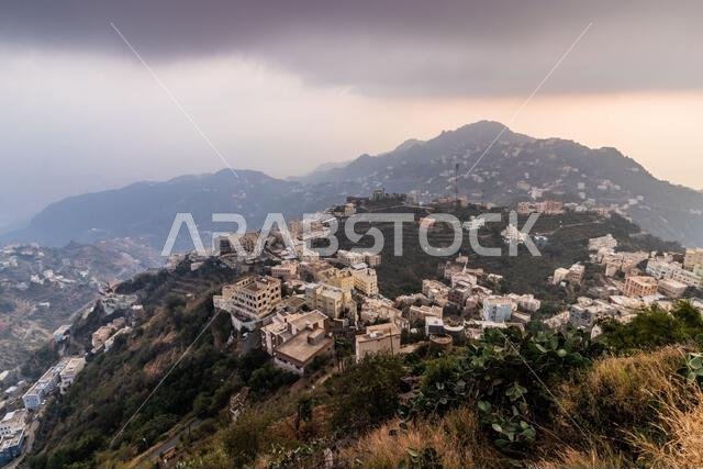Evening aerial view of Fayfa vilage, Saudi Arabia