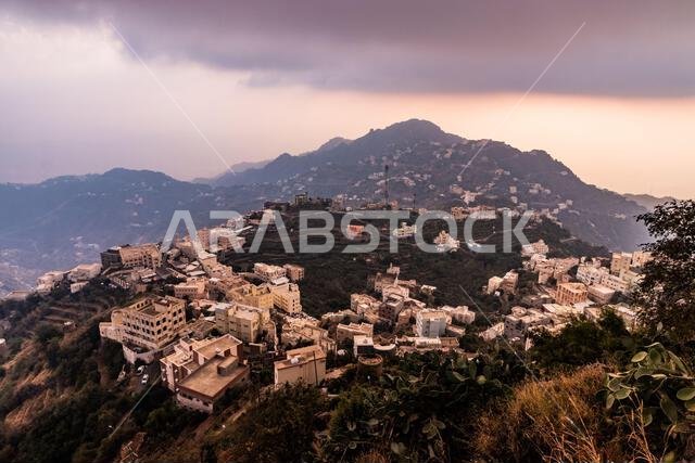 Evening aerial view of Fayfa vilage, Saudi Arabia