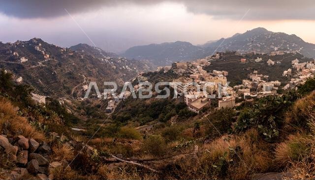 Evening aerial view of Fayfa vilage, Saudi Arabia Evening aerial view of Fayfa vilage, Saudi Arabia