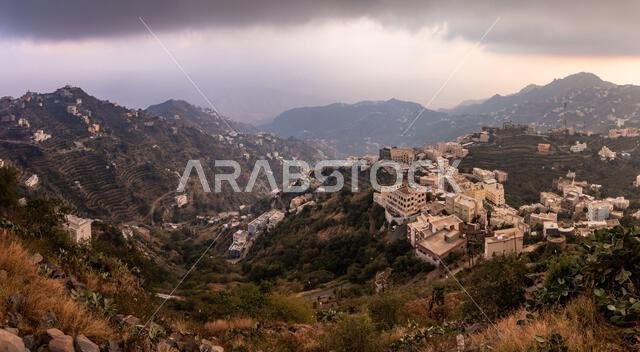 Evening aerial view of Fayfa vilage, Saudi Arabia