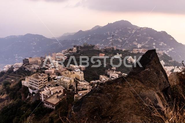 Evening aerial view of Fayfa vilage, Saudi Arabia