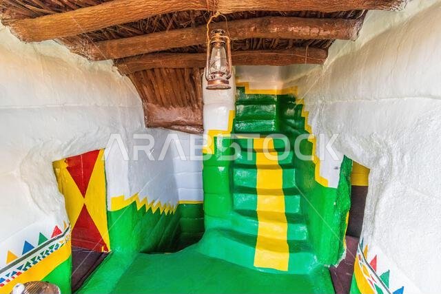 DHAHRAN AL JANUB, SAUDI ARABIA - NOVEMBER 25, 2021: Traditional adobe house in Dhahran al Janub, Saudi Arabia