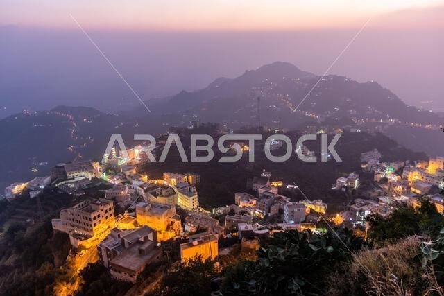 Evening aerial view of Fayfa town, Saudi Arabia Evening aerial view of Fayfa town, Saudi Arabia