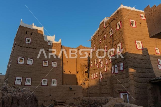 Old mud-brick houses in Dhahran al Janub, Saudi Arabia