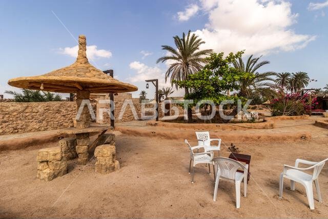 Rest area in Al Qassar heritage village on Farasan island, Saudi Arabia