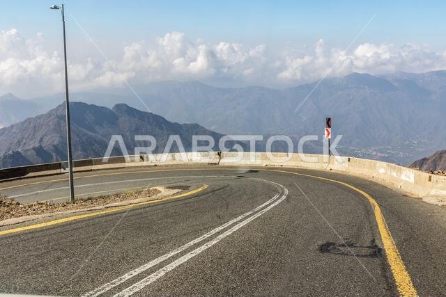 Winding road in Al Souda mountains, Saudi Arabia