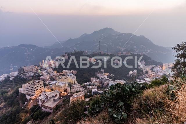 Evening aerial view of Fayfa town, Saudi Arabia