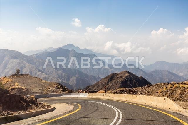 Winding road in Al Souda mountains, Saudi Arabia