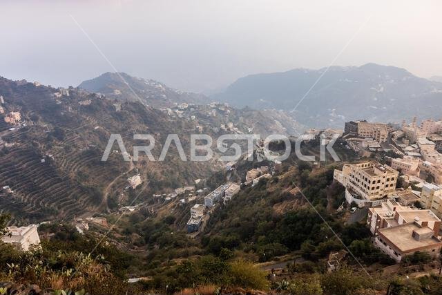 Evening aerial view of Fayfa vilage, Saudi Arabia
