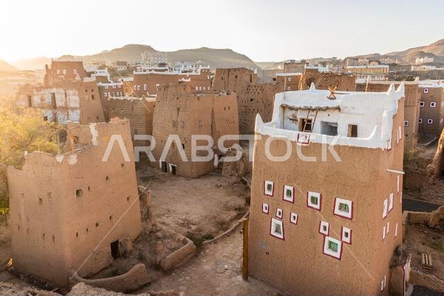 Traditional mud-brick houses in Dhahran al Janub, Saudi Arabia