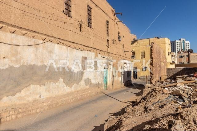 Crumbling street of Ad Dirah neighborhood in Riyadh, Saudi Arabia
