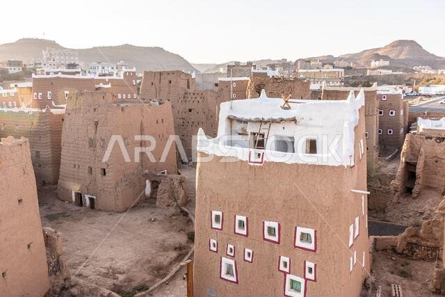 Traditional mud-brick houses in Dhahran al Janub, Saudi Arabia