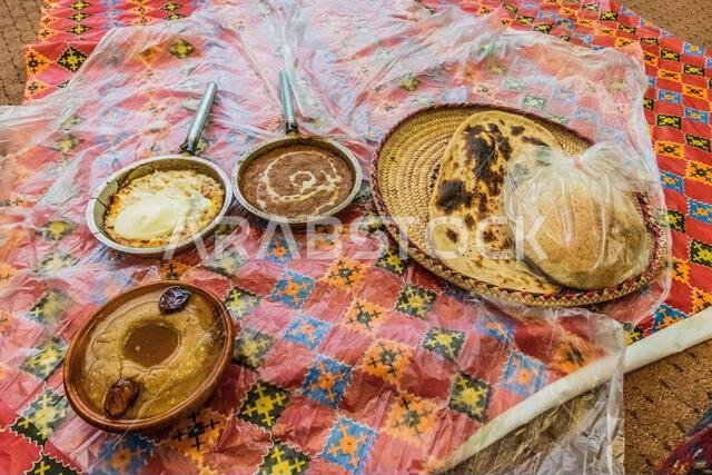 Traditional breakfast in a restaurant in Abha, Saudi Arabia Traditional breakfast in a restaurant in Abha, Saudi Arabia