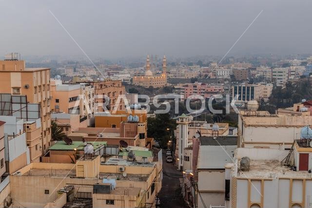View of Abha with Abu Bakr Alsiddiq Grand Mosque, Saudi Arabia