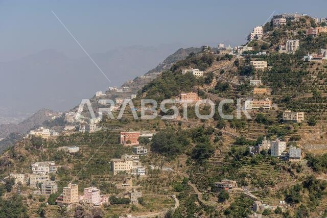 View of houses on a ridge in Fayfa village, Saudi Arabia View of houses on a ridge in Fayfa village, Saudi Arabia