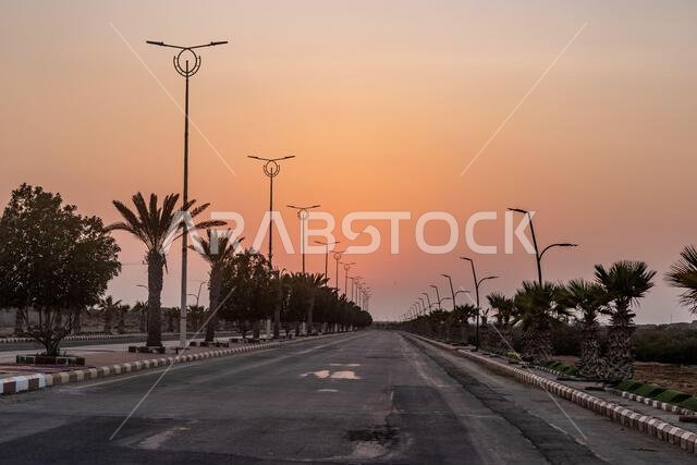 Sunset over a road on Farasan island, Saudi Arabia