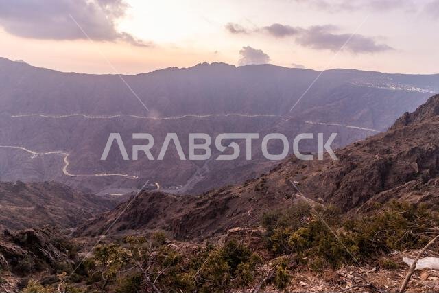 Evening view of a deep valley near Al Baha, Saudi Arabia Evening view of a deep valley near Al Baha, Saudi Arabia