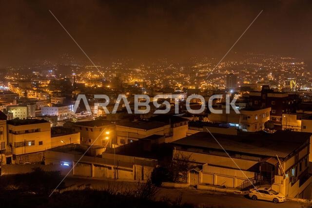 Night aerial view of Abha, Saudi Arabia Night aerial view of Abha, Saudi Arabia