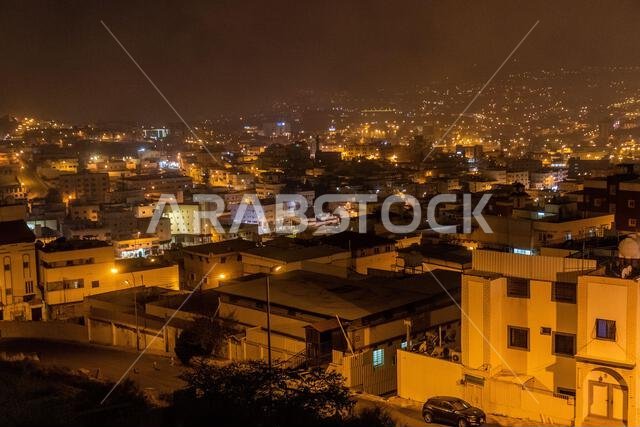 Night aerial view of Abha, Saudi Arabia Night aerial view of Abha, Saudi Arabia