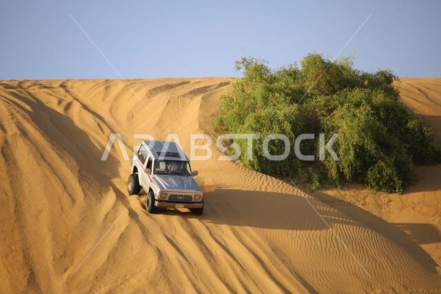 Nawan , Saudi Arabia  Jan 7 2023: 4x4 cars drift across Saudi Arabia’s striking sand desert. The vehicles perform thrilling maneuvers, on sand dunes