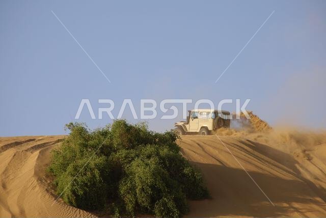Nawan , Saudi Arabia  Jan 7 2023: 4x4 cars drift across Saudi Arabia’s striking sand desert. The vehicles perform thrilling maneuvers, on sand dunes