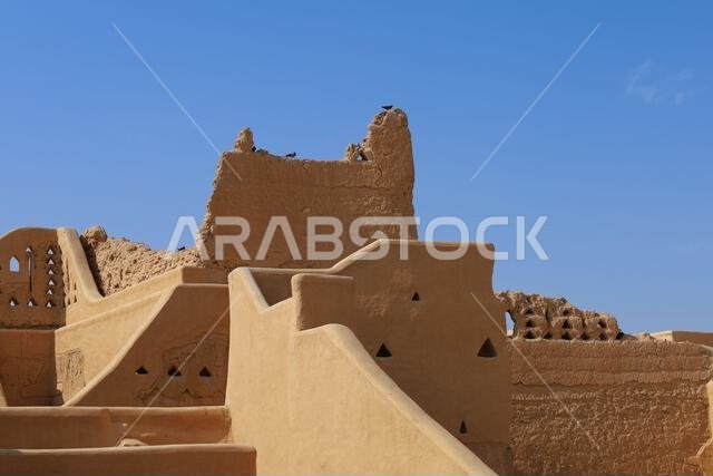 الرياض المملكة العربية السعودية 11 مارس 2023: الدرعية العاصمة القديمة . آثار الدرعية - الثقافة السعودية. اليوم الوطني