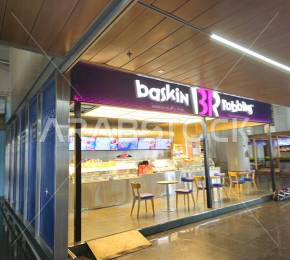 Medina, Saudi Arabia, June 29 2024: Baskin Robbins shop in Prince Mohammad Bin AbdulAziz International Airport, in Madinah, handles domestic and regio