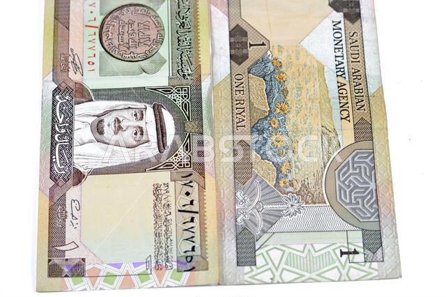 an old Saudi Arabia banknote bill, one 1 Riyal SAR features Fahd bin Abdulaziz Al Saud, Custodian of the Two Holy Mosques and the King of Saudi Arabia