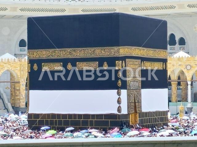 Mecca, Saudi Arabia, June 4 2024: Tawaf around Kaaba in Hajj, pilgrimage, Umrah, circumambulating, encircling, walk around the Holy Ka'abah seven time