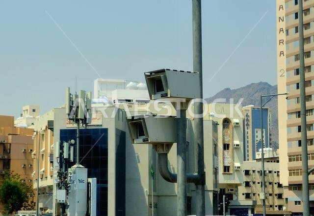 Mecca, Saudi Arabia, June 19 2024: radar speed safety camera for supervision of the highways to detect and record the vehicles on the roads, authority
