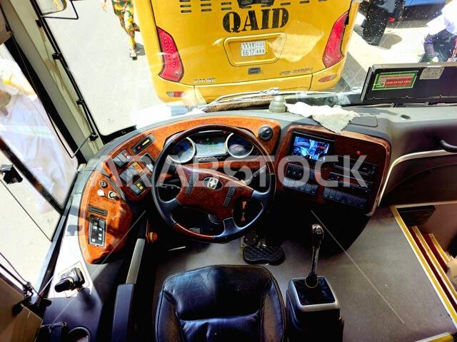 Mecca, Saudi Arabia, June 25 2024: a luxurious fleet bus of Saudi Al Qaid company, manufactured with special specifications with high quality standard