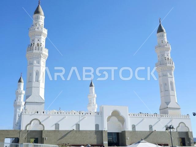 Medina, Saudi Arabia, June 27 2024: The Quba Mosque, thought to be the first mosque in the world, built on the first day of Muhammad peace be upon him