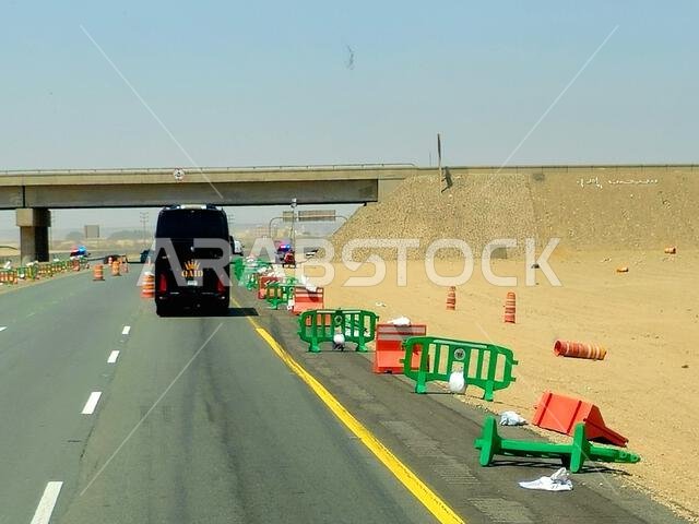 Makkah Madinah road, Saudi Arabia, June 25 2024: A road security and traffic check point at Mecca Medina highway road, Tourism and pilgrimage concept
