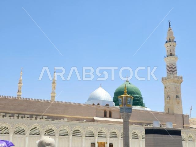 Medina, Saudi Arabia, June 26 2024: The Exterior view of The Prophet's Mosque or Al Masjid Al Nabawi, a major site of pilgrimage that falls under the